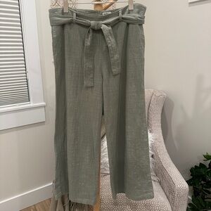 Rhythm Sage Green Wide Leg Pants Belted Linen Look Cotton